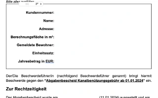 Vorlage für Beschwerde gegen Kanalbenützungsgebühr